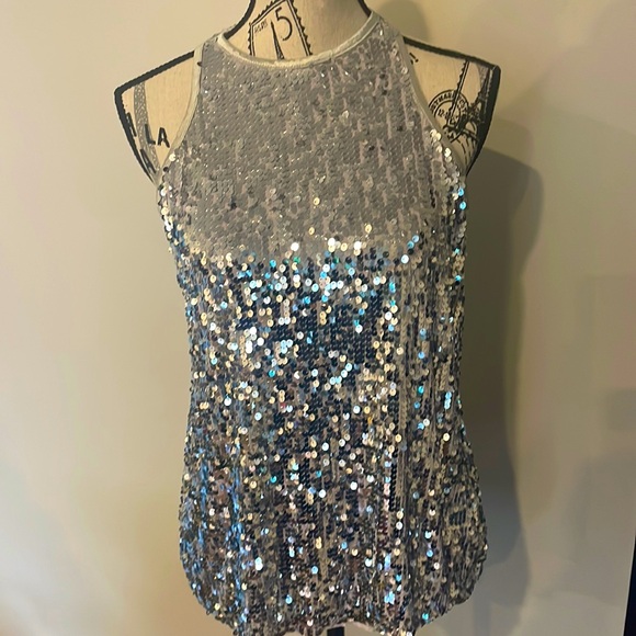 SILVER SEQUINS TOP - Picture 1 of 6